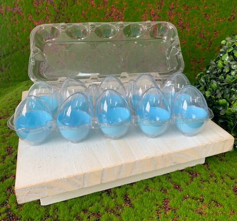 Caixa com 10 Mini Ovos de Plástico Azul e Transparente - Rizzo Embalagens