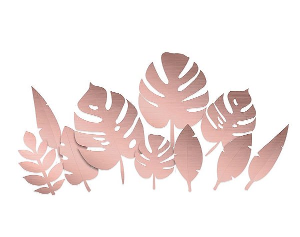 Folhagens Metalizadas Sortidas Rose Gold - Festa OH Baby Girl - 10 unidades - Cromus - Rizzo Festas