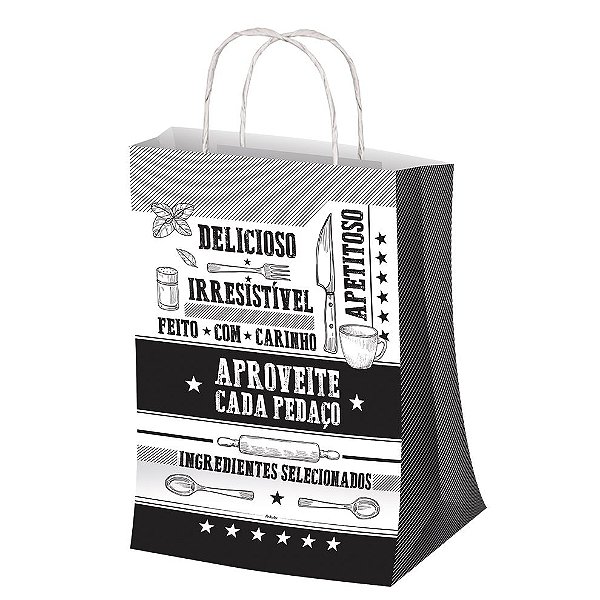Sacola M 29,5x23,5cm Preto e Branco - 50 unidades - Food Service Festcolor - Rizzo - Fora de Linha