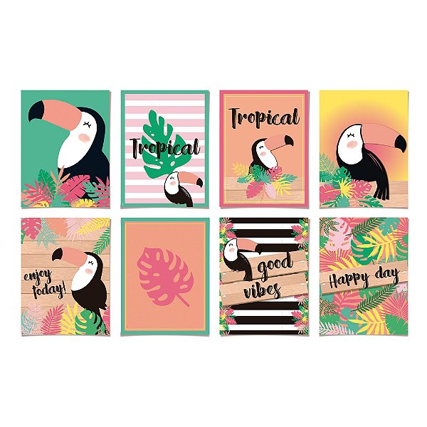 Cartaz Decorativo - Festa Tropical Tucano - 08 unidades - Cromus - Rizzo Festas