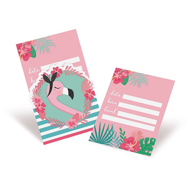 Convite - Festa Tropical Flamingo - 08 unidades - Cromus - Rizzo Festas