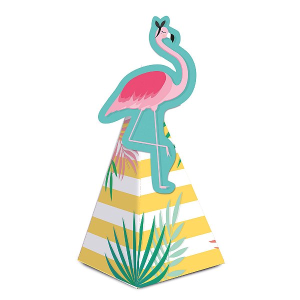 Caixa Cone com Aplique - Festa Tropical Flamingo - 08 unidades - Cromus - Rizzo Festas