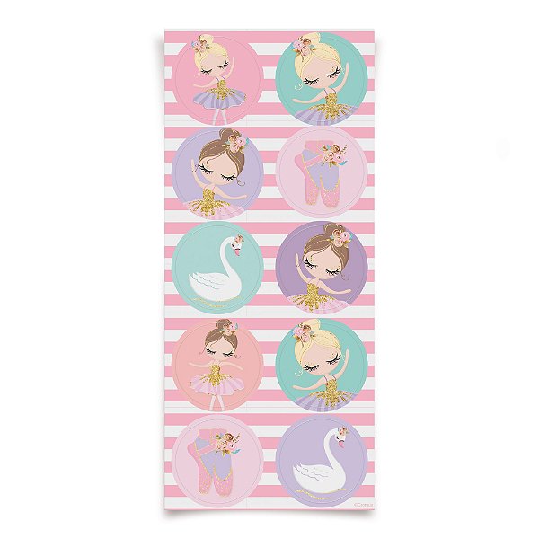 Adesivo Redondo - Festa Bailarina 2 - 30 unidades - Cromus - Rizzo Festas