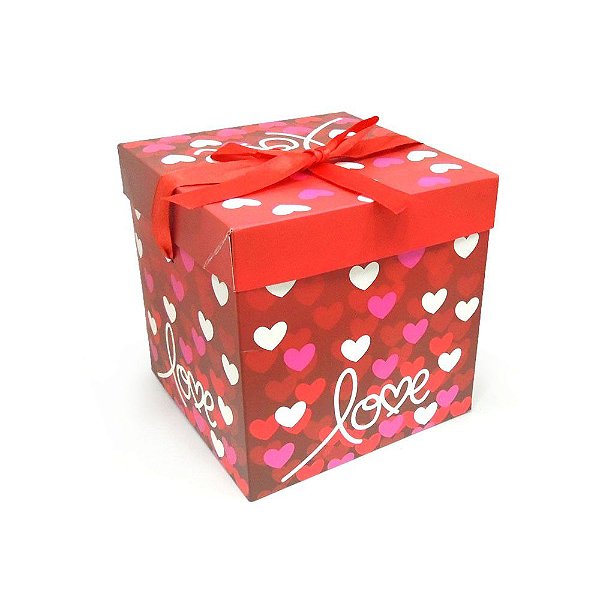Caixa Dobravel De Papel Para Presente Love - 10cm x 10cm x 10cm - 01 Unidade - Rizzo Embalagens