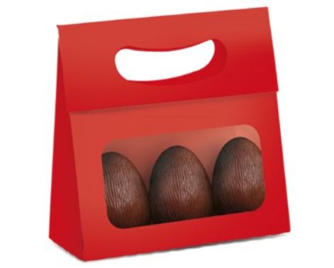 Mini Caixa Plus para Ovos com Visor Páscoa Vermelho- 10 unidades - 13x5,5x13cm - Cromus Profissional - Rizzo Embalagens