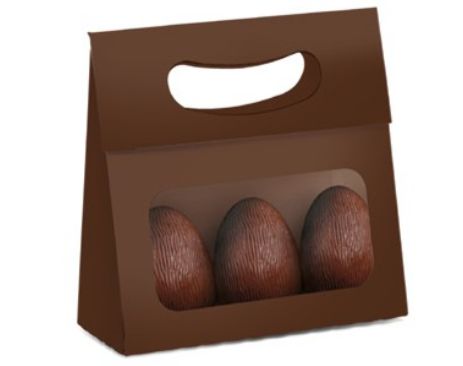 Mini Caixa Plus para Ovos com Visor Páscoa Marrom- 10 unidades - 13x5,5x13cm - Cromus Profissional - Rizzo Embalagens