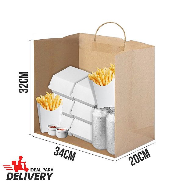 Sacola Delivery Kraft - 32x20x34cm - 10 unidades - Ref 5430 - WMA