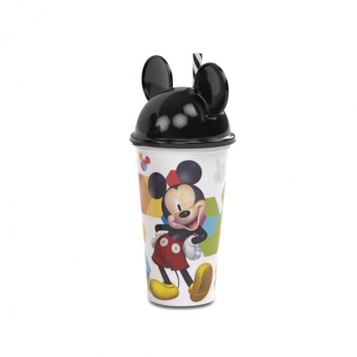 Copo de Plástico 500 ml com Tampa em Formato de Orelha e Canudo Mickey - 01 Unidade - Plasútil -  Rizzo Festas