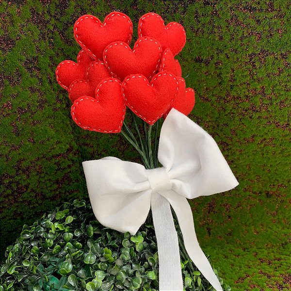 Bouquet de Corações Vermelho c/ Laço em Feltro - 01 Unidade - Rizzo Festas