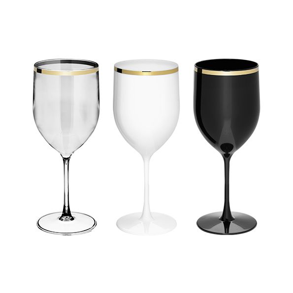Taça Vinho Acrílico Borda Dourada - 01 Unidade - Rizzo Festas