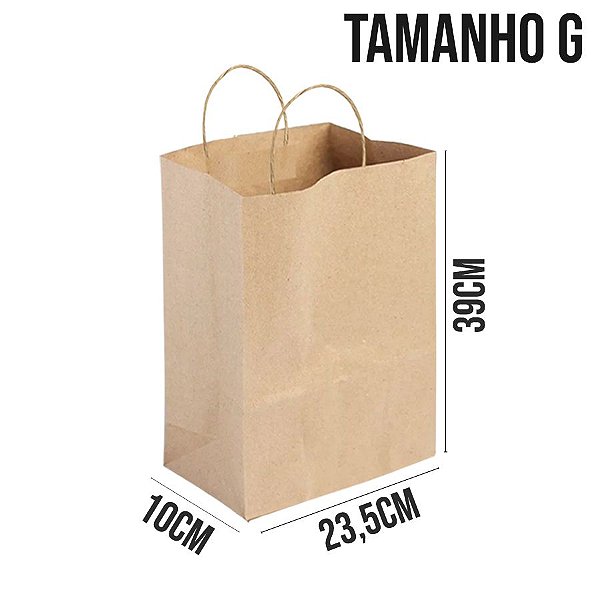Sacola de Papel Kraft - Tamanho G 23,5x10x39cm - Ref. 0053 - Rizzo Embalagens