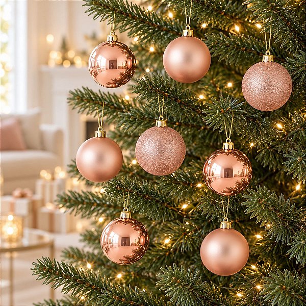 Bolas em Tubo Rose Gold 4cm - 08 unidades - Cromus Natal - Rizzo Embalagens