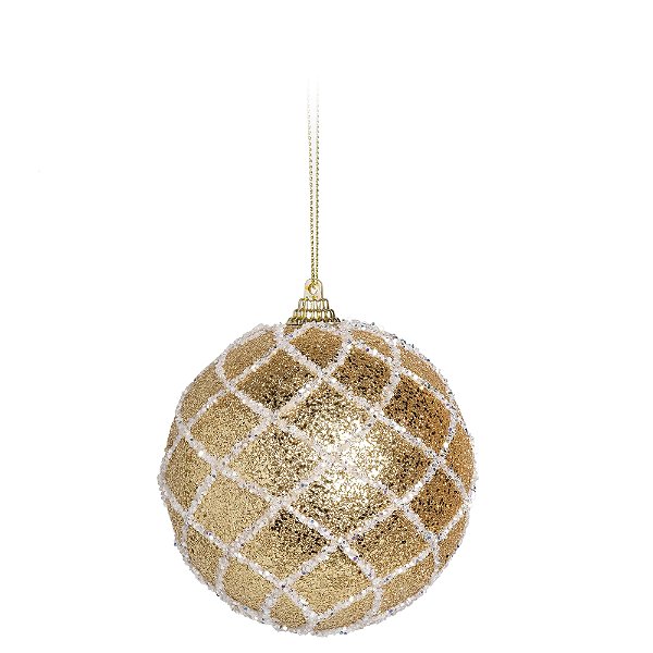 Bolas de Natal Glitter e Listras - Dourado - 10cm - 4 unidades - Cromus - Rizzo