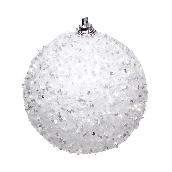 Kit Bola Nevada Glitter Branco 10cm - 04 unidades - Cromus Natal - Rizzo Embalagens