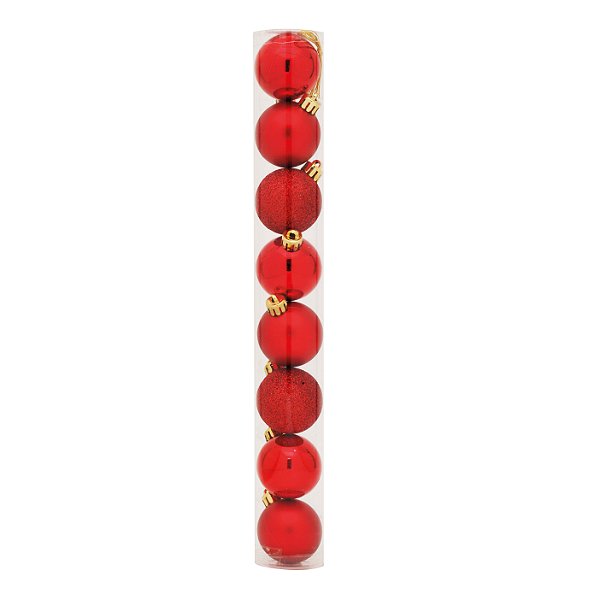 Bolas em Tubo Vermelho 4cm - 08 unidades - Cromus Natal - Rizzo Embalagens