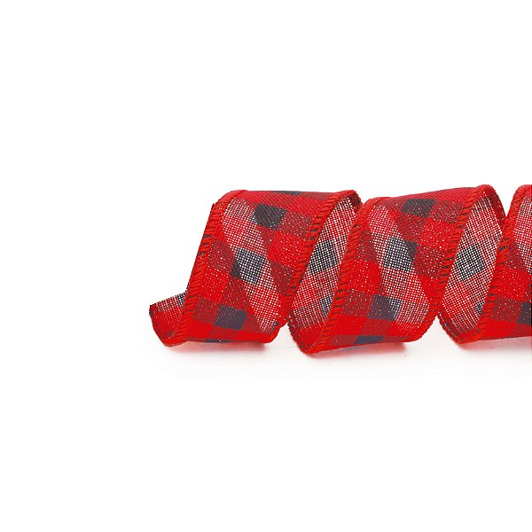 Fita Xadrez Vermelho/Preto 6,3cm - 01 unidade 9,14m - Cromus Natal - Rizzo Embalagens