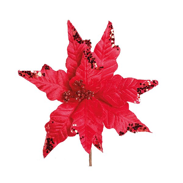 Flor de Natal Cabo Curto Poinsettia Vermelho - 01 unidade - Cromus Natal - Rizzo Embalagens