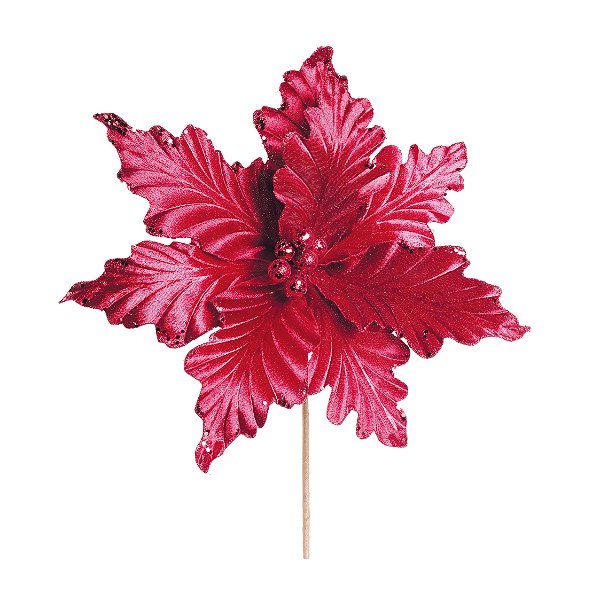 Flor de Natal Poinsettia Vermelho Cabo Curto - 01 unidade - Cromus Natal - Rizzo Embalagens