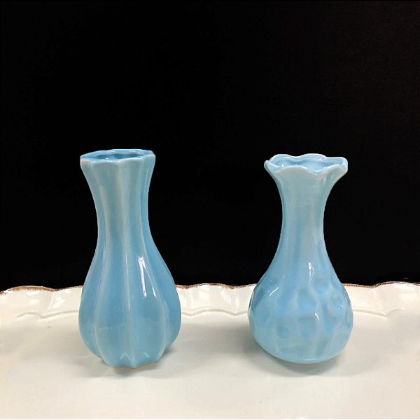 Mini Vasos de Cerâmica Azuis - 02 Unidades - ArtLille - Rizzo Festas