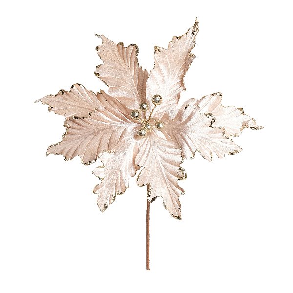Flor de Natal Poinsettia Branco/Nude Cabo Médio - 01 unidade - Cromus Natal - Rizzo Embalagens