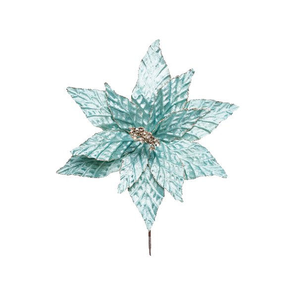 Flor de Natal Poinsettia Azul Cabo Curto - 01 unidade - Cromus Natal - Rizzo Embalagens