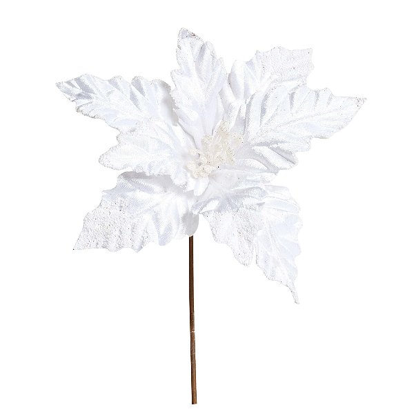 Flor de Natal Poinsettia Branco com Cabo Curto - 01 unidade - Cromus Natal - Rizzo Embalagens