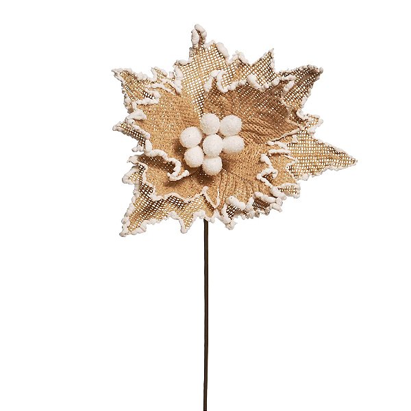 Flor de Natal Poinsettia Juta com Cabo Curto - 01 unidade - Cromus Natal - Rizzo Embalagens