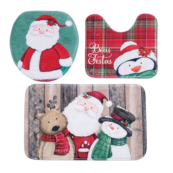 Kit para Banheiro Natal Noel Rustico - Cromus Natal - Rizzo Embalagens