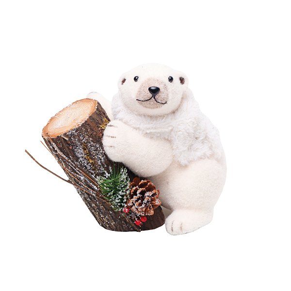 Urso com Cachecol e Tronco Branco/Marrom 25cm - 01 unidade - Cromus Natal - Rizzo Embalagens