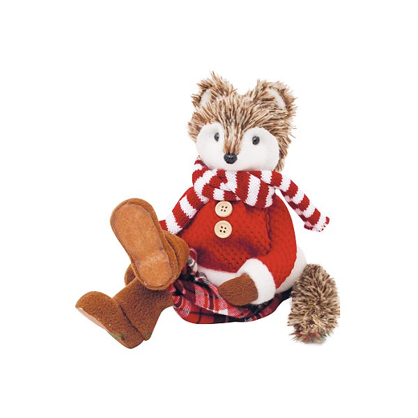 Raposa Sentado Calça Xadrez e Casaco 20cm - 01 unidade - Cromus Natal - Rizzo Embalagens