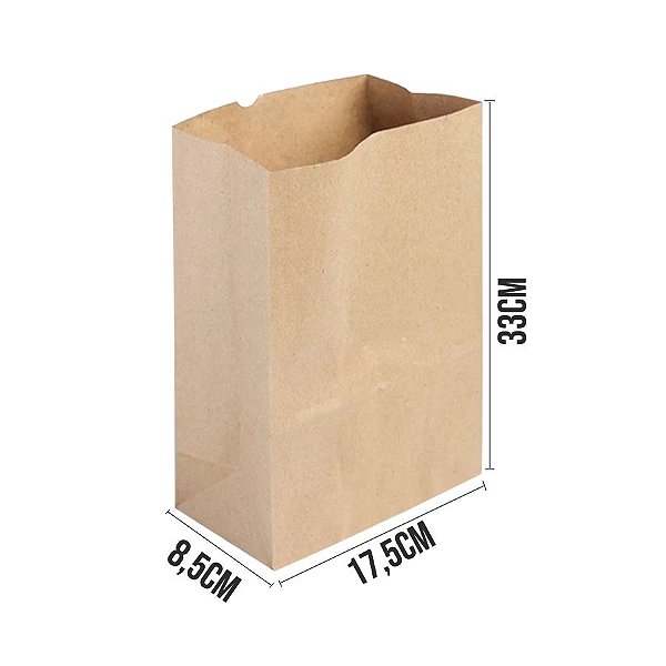 Saco de Papel Kraft Ref 3856 - 17,5x8,5x33cm - 10 unidades - Rizzo Embalagens