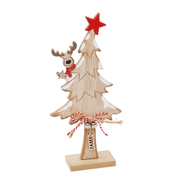 Pinheiro em Madeira com Rena Pendurada 22cm - 01 unidade - Cromus Natal - Rizzo Embalagens