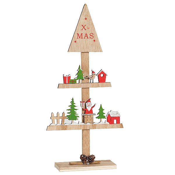 Pinheiro Desconstruído com Noel em Madeira 33cm - 01 unidade - Cromus Natal - Rizzo Embalagens