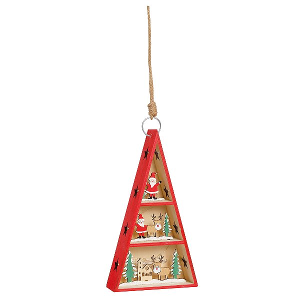 Pinheiro com LED Noel e Rena em Madeira 23cm - 01 unidade - Cromus Natal - Rizzo Embalagens