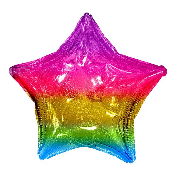 Balão Metalizado 20" Estrela Degradê Arco-íris - Mundo Bizarro - Rizzo festas