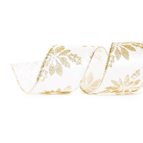 Fita Aramada Flores Nude 6,3cm x 9,14m - 01 unidade - Cromus Natal - Rizzo Embalagens