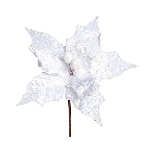 Flor Cabo Curto Poinsettia Branco 25cm - 01 unidade - Cromus Natal - Rizzo Embalagens