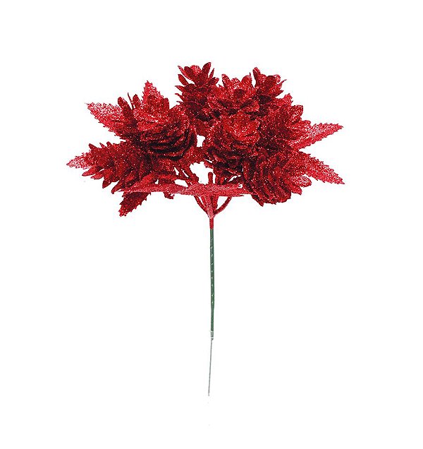 Pick Pinha Vermelho com Glitter 20cm- 01 unidade - Cromus Natal - Rizzo Embalagens