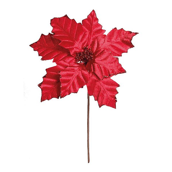 Flor Cabo Médio Poinsettia Vermelho 45cm - 01 unidade - Cromus Natal - Rizzo Embalagens