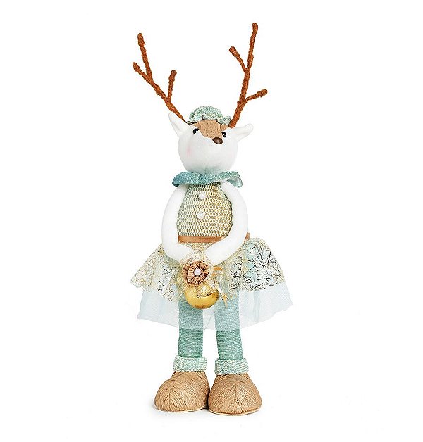 Rena em Pé Com Vestido Azul e Ouro 42cm - 01 unidade - Neo Mint - Cromus Natal - Rizzo Embalagens