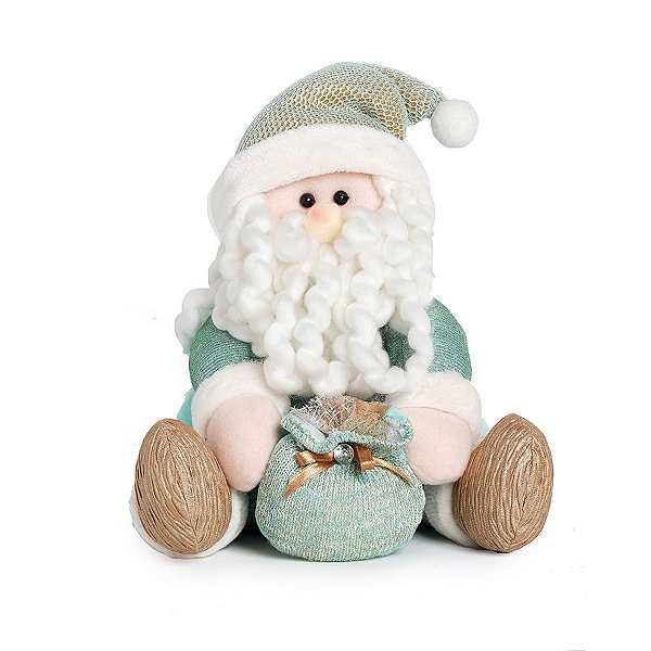 Noel Sentado com Saco de Presente 25cm - 01 unidade - Neo Mint - Cromus Natal - Rizzo Embalagens