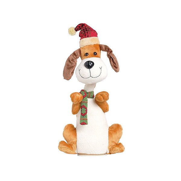 Noel e Cachorro com Movimento Vermelho 36cm - 01 unidade - Cromus Natal - Rizzo Embalagens