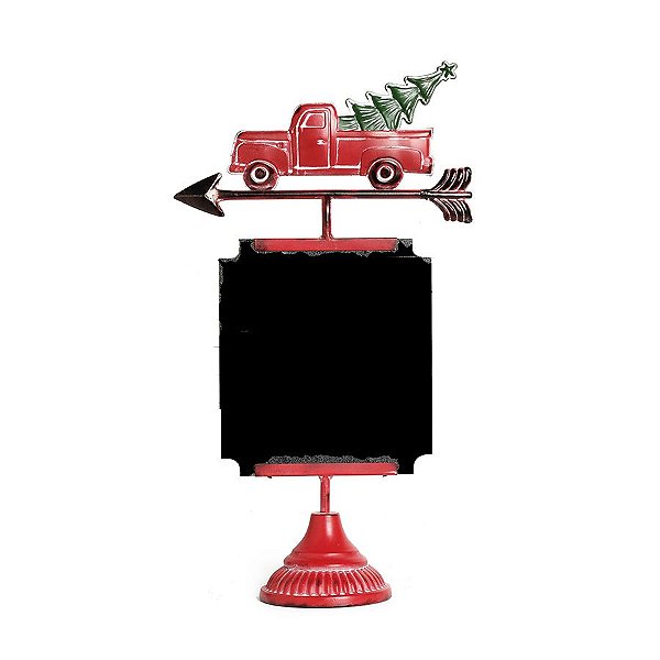 Placa Lousa Caminhão com Pinheiro Preto e Vermelho 45cm - 01 unidade - Cromus Natal - Rizzo Embalagens