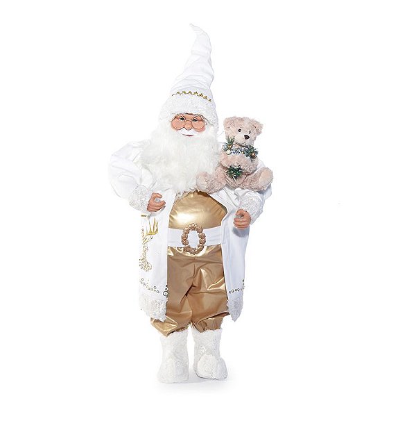 Noel Decorativo com Urso Branco e Ouro 82cm - 01 unidade - Cromus Natal - Rizzo Embalagens