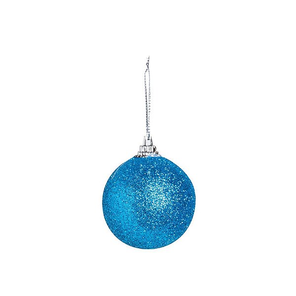 Bola Glitter Azul 05cm - 06 unidades - Cromus Natal - Rizzo Embalagens