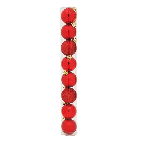 Bolas em Tubo Vermelho 10cm - 08 unidades - Cromus Natal - Rizzo Embalagens