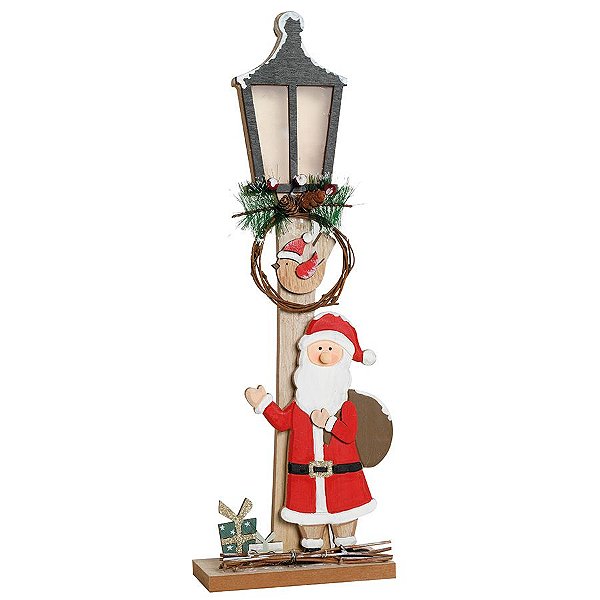 Poste de Luz com Noel Led Cru e Vermelho 45cm - 01 unidade - Cromus Natal - Rizzo Embalagens