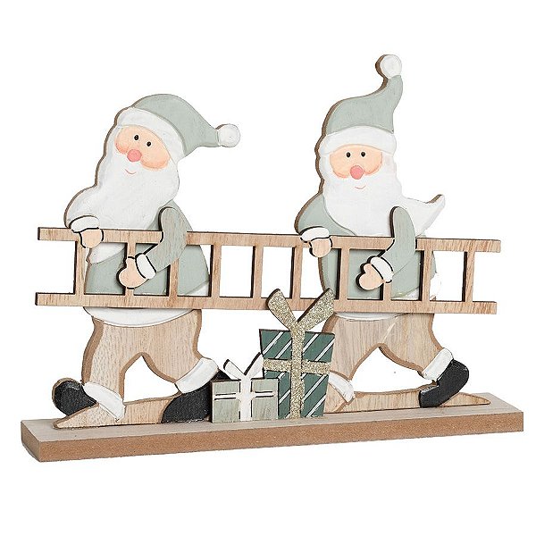 Noéis Segurando Escada Cru e Verde 18cm - 01 unidade - Cromus Natal - Rizzo Embalagens