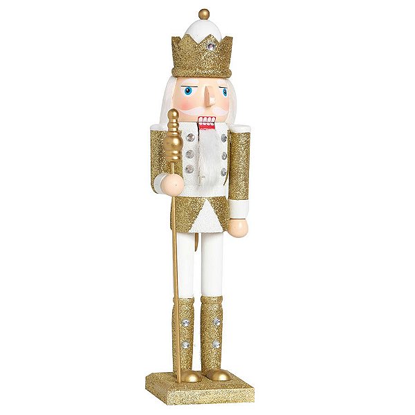 Soldado de Chumbo de Madeira Ouro e Branco com Lança 38cm - 01 unidade - Cromus Natal - Rizzo Embalagens