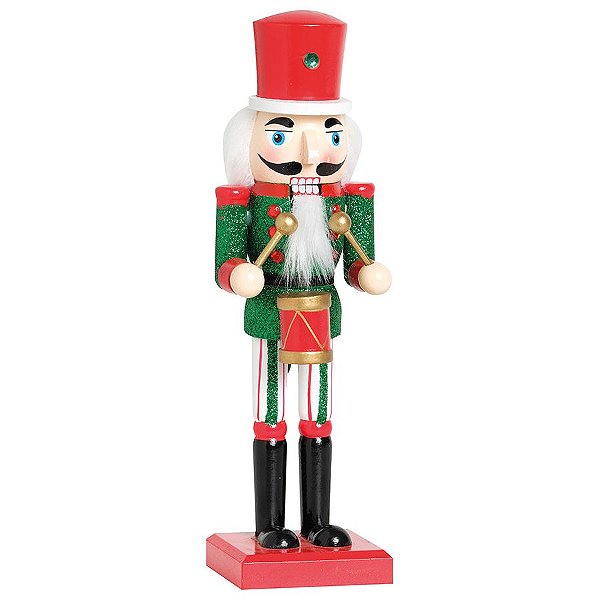 Soldado de Chumbo de Madeira Vermelho e Verde com Tambor 26cm - 01 unidade - Cromus Natal - Rizzo